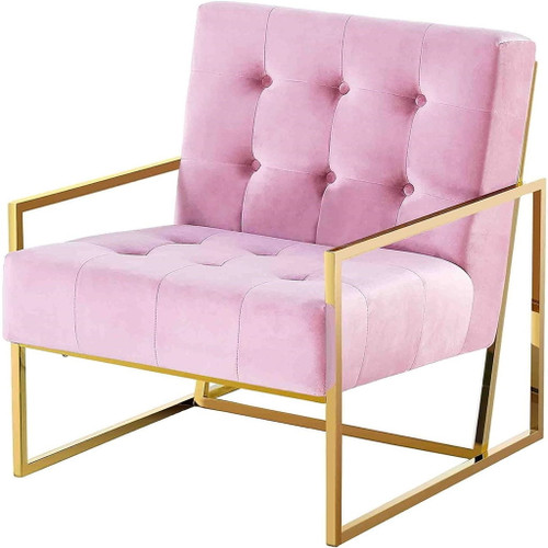 Tufted Accent Armchair With Frame For Living Room - Pink / Gold
