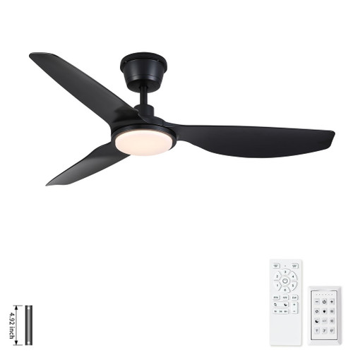Outdoor Waterproof Ceiling Fan With Light And Quiet DC Motor, Blades For Bedroom - Black