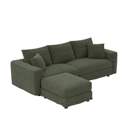Convertible Deep Seat Sofa With Soft Pillows And Ottomans