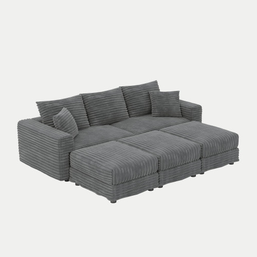 Convertible Deep Seat Sofa With Soft Pillows And Ottomans