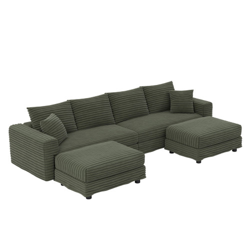 Convertible Deep Seat Sofa With Soft Pillows And Ottomans