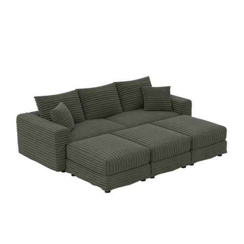 Convertible Deep Seat Sofa With Soft Pillows And Ottomans