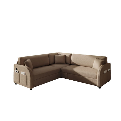 L-Shaped Couch With Pull-Out Bed, Oversize Convertible Sleeper Sofa With Side Pocket & USB Port