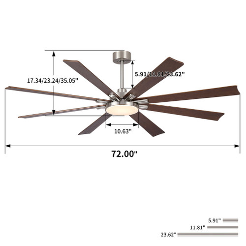 Large Ceiling Fan With Dimmable LED Light 8 Blades Remote Control, Reversible DC Motor