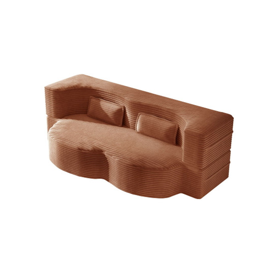 Modern Floor Sofa With 2 Pillows, Convertible Twin Size Folding Mattress For Living Room