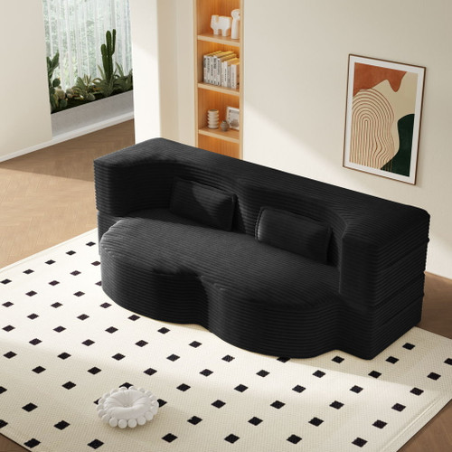 Modern Floor Sofa With 2 Pillows, Convertible Twin Size Folding Mattress For Living Room