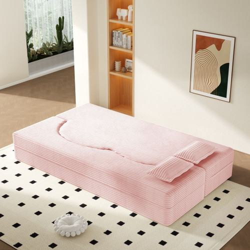 Modern Floor Sofa With 2 Pillows, Convertible Twin Size Folding Mattress For Living Room