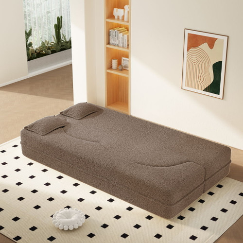 Modern Floor Sleeper Sofa Bed With 2 Pillows, Convertible Twin Size Folding Mattress For Living Room