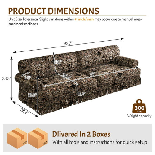 Luxuriously Comfortable Cloud Couch Sofa With Elegant Rolled Arms & Pleated Skirt Design