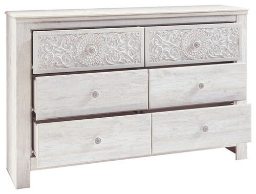 Paxberry - Six Drawer Dresser - Medallion Drawer Pulls - Whitewash