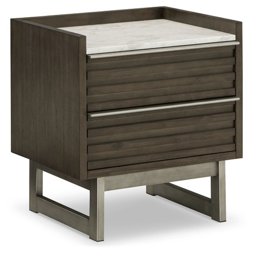 Arkenton - Two Drawer Night Stand - Grayish Brown / White