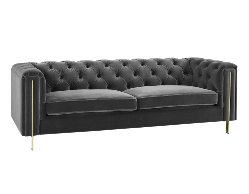 Charlene Gray Velvet Button Tufted Rolled Arm Chesterfield Sofa  Charlene Collection CH100SGY