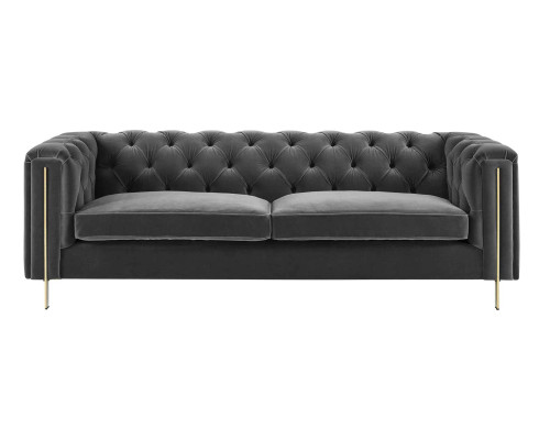 Charlene Gray Velvet Button Tufted Rolled Arm Chesterfield Sofa  Charlene Collection CH100SGY