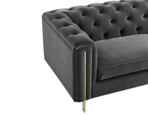 Charlene Gray Velvet Button Tufted Rolled Arm Chesterfield Sofa  Charlene Collection CH100SGY