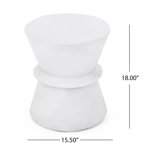 Outdoor Lightweight Concrete End Table With Hourglass Structure - Antique White