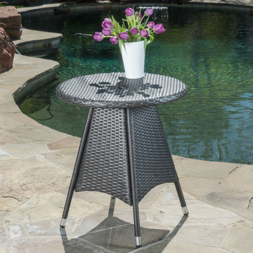 Outdoor Rattan Bistrotable With Surface Round - Gray