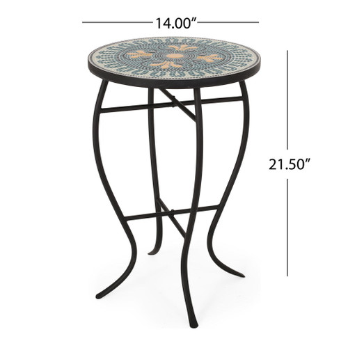 Outdoor Side Table With Tile Mosaic Table Top - Black