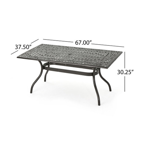 Celestine - Outdoor Cast Aluminum Dining Table With Floral Lattice Design And Umbrella Holder