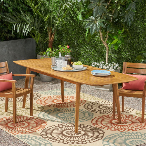 Placidity - Outdoor Expandable Dining Table With Slatted Tabletop And Tapered Legs