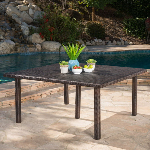 Outdoor Square Rattan Wicker Dining Table - Brown