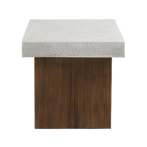 Mgo Square Side Table With Faux Stone Top And Wood Frame - Antique White / Natural Wood