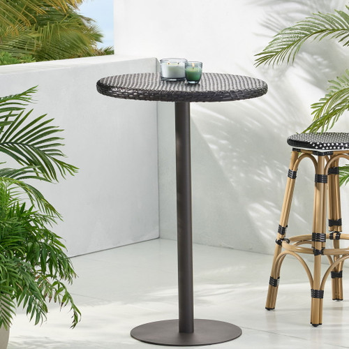 Outdoor Round Rattan Bar Table With Iron Frame - Multi Brown