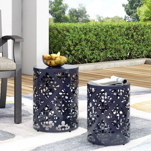 Modern Iron Cut Design End Table (Set of 2) - Navy Blue