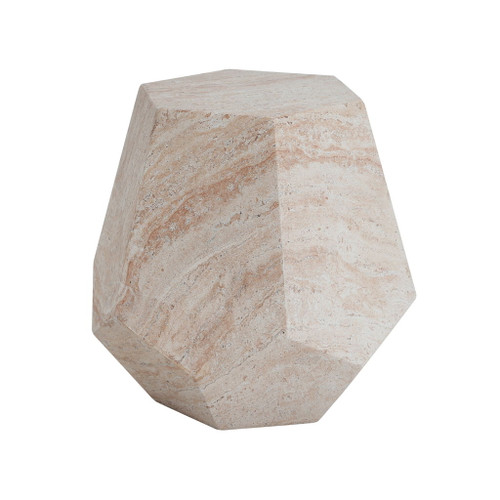 Outdoor / Indoor Lightweight Concrete Side Table, Hexagonal Round Travertine Accent Table - Beige