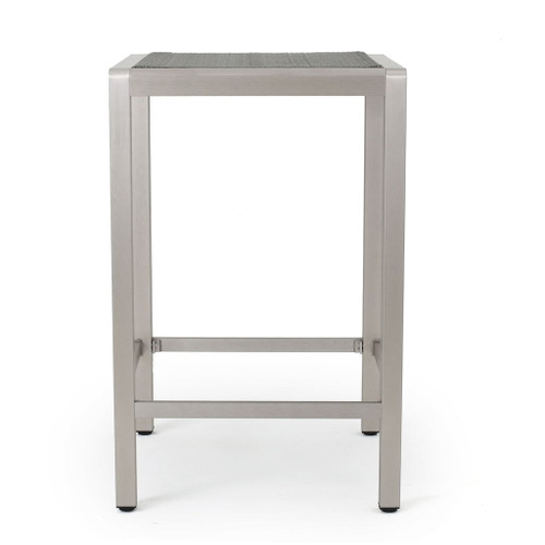 Outdoor 43" Aluminum Bar Table With Rattan Table Top - Gray / Silver