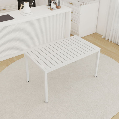Modern Long Table, UV Resistant And Rust Proof, Pp Tabletop, UV Resistant Powder Coated Metal Legs - Snow White