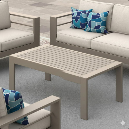 All-Weather Outdoor Coffee Table With Wood-Look Top