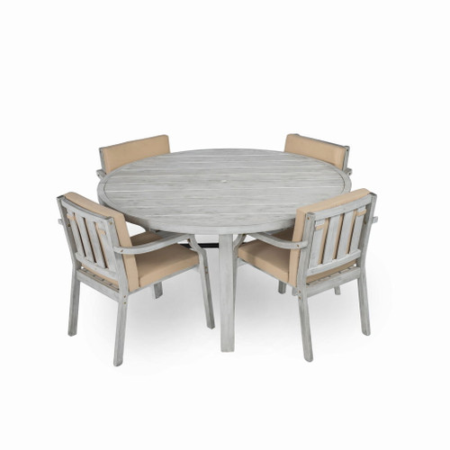 4 Person Outdoor Dining Set With Umbrella Hole And Removable Cushions For Patio - Gray