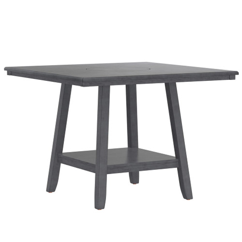 Counter Height Dining Table With Tapered Base And Lazy Susan - Gray