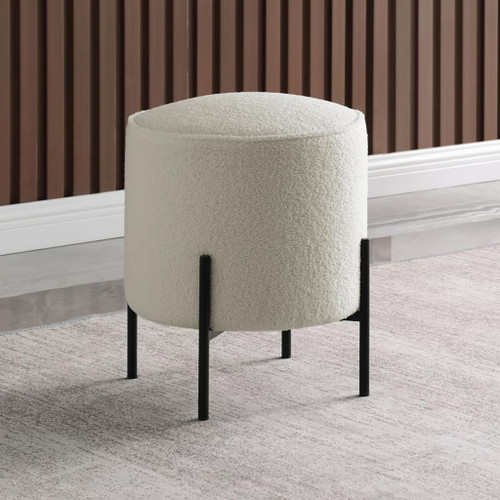 Round Upholstered Ottoman - Beige
