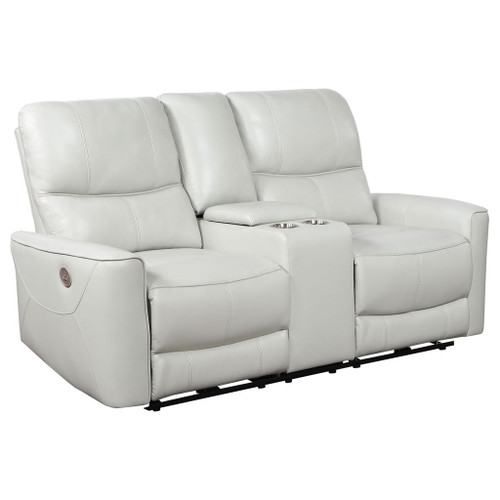 Denson - Upholstered Power Reclining Loveseat With Console And USB Port - Gray
