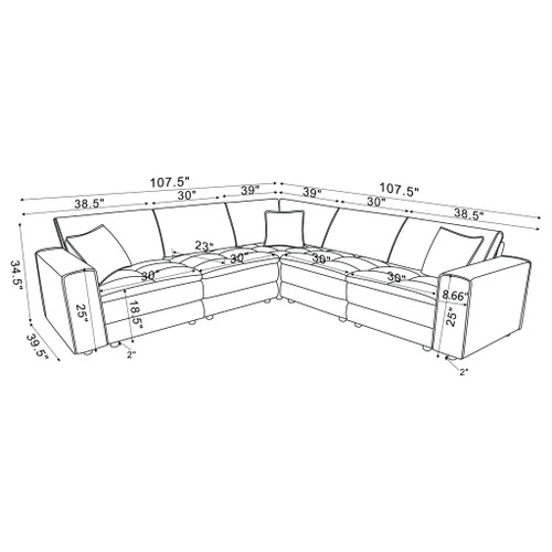 Azure - 5 Piece Upholstered Modular Sectional Sofa - Blue