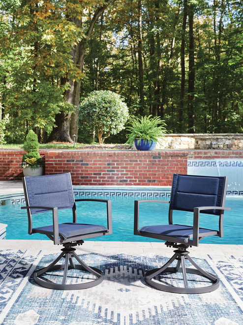 Rocky Creek - Sling Swivel Chair (Set of 2) - Blue / Gray