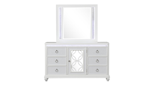 Abigale White Framed Bedroom Mirror with LED Accent Trim by Galaxy Home Furnishings