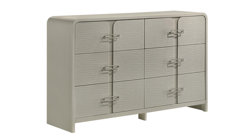 Aria Modern White High Gloss 6-Drawer Dresser with Textured Rippled Panels by Galaxy Home Furnishings