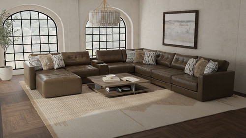 Siena - 9 Piece Modular Sectional With Cuddler Seat Cushions And Included Accent Pillows And Cocktail Ottoman - Chocolate