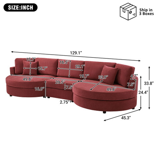 Modern 3 Seater Upholstered Sofa With Curved Design