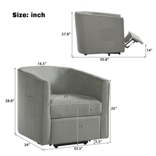 Power Lift Recliner Barrel Shape Reclining Chair With Footrest And Side Pocket