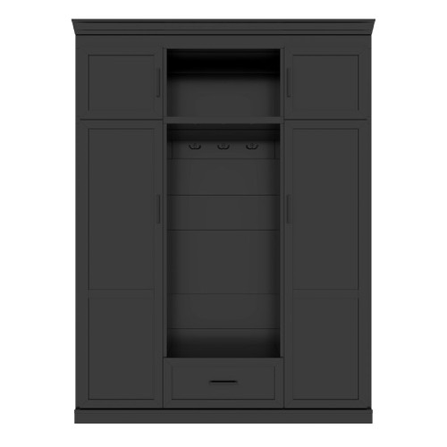 Hall Tree With Bench And 3 Hooks, Modern Entryway Storage Organizer Cabinet With 4 Doors, 1 Drawer And Adjustable Shelves