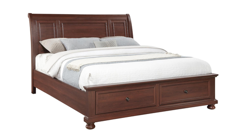 Boston Modern Walnut Sleigh Storage Bed with Dual Footboard Drawers and Paneled Headboard by Galaxy Home Furnishings