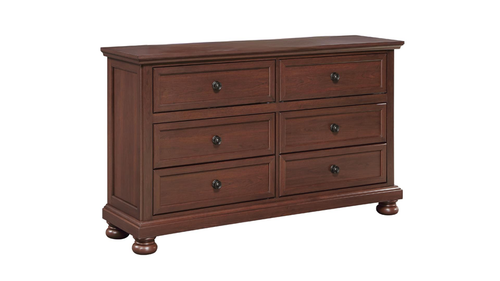 Boston Modern Walnut 6-Drawer Dresser with Recessed Paneling and Turned Bun Feet by Galaxy Home Furnishings