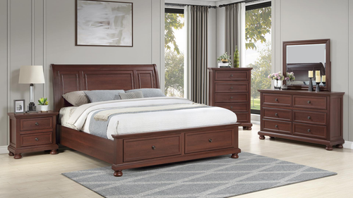 Boston Modern Walnut 6-Drawer Dresser with Recessed Paneling and Turned Bun Feet