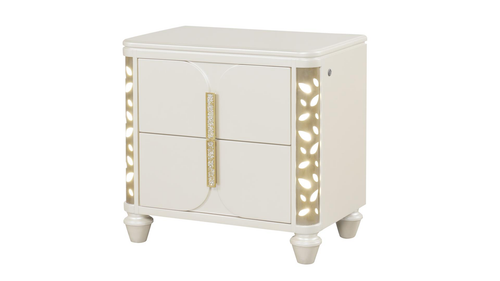 Cinderella Antique White 2-Drawer Traditional Nightstand with Ornate Floral Carvings and Scalloped Base by Galaxy Home Furnishings