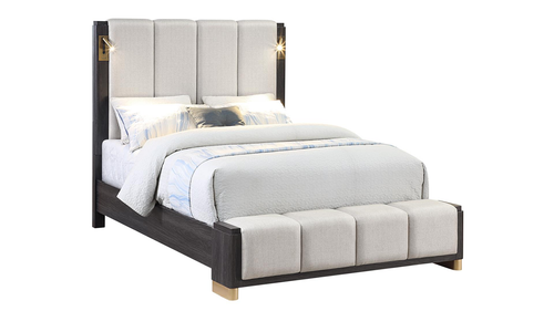 Clifton Modern Charcoal Gray Upholstered Bed with Vertical Channel-Tufted Headboard and Integrated Bench Footboard by Galaxy Home Furnishings