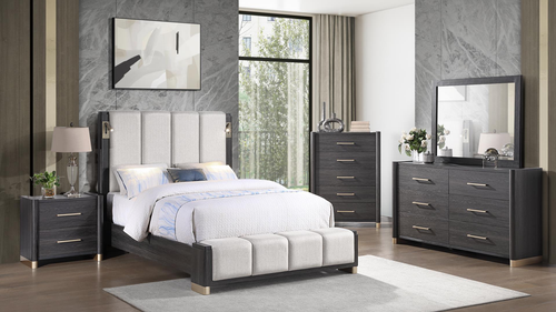 Clifton Modern Charcoal Gray Landscape Mirror with Textured Wood Frame and Beveled Glass