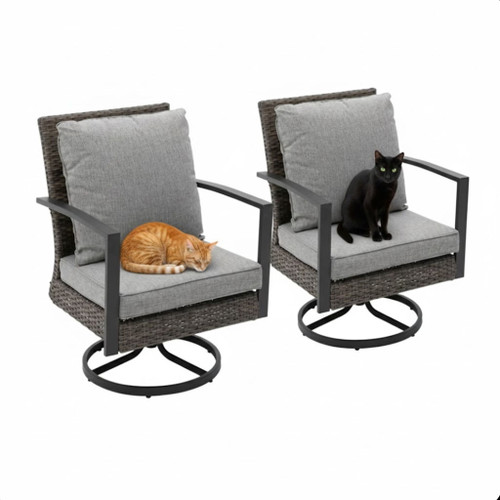 Swivel Rocker Patio Chairs With Cushions, All Weather (Set of 2) - Gray